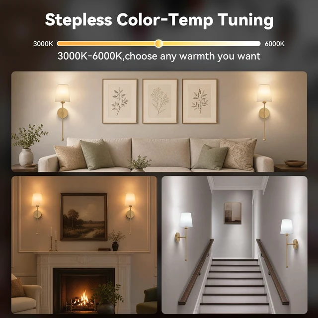 Alt view image 3 of 7 - Battery Operated Wall Sconces, Gold, 2 Pack with Magnetic Bulbs,RF Remote | 12000mAh,Stepless Dimming & Tunable Color Temp,7 RGB color,Timer & Memory, for Bedroom, Living Room, Dining Room, Hallway
