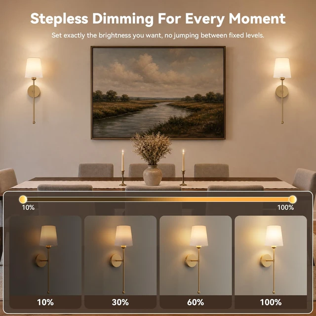 Alt view image 4 of 7 - Battery Operated Wall Sconces, Gold, 2 Pack with Magnetic Bulbs,RF Remote | 12000mAh,Stepless Dimming & Tunable Color Temp,7 RGB color,Timer & Memory, for Bedroom, Living Room, Dining Room, Hallway