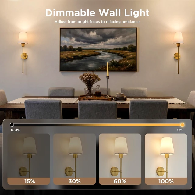 Alt view image 2 of 7 - Brightown Battery Operated Wall Sconces Set of Two,Gold Sconces Wall Decor | RGBWW Rechargeable Wall Lights with Dimmable Magnetic Bulbs & Remote, Wireless Wall Lamp for Living Room Bedroom Hallway