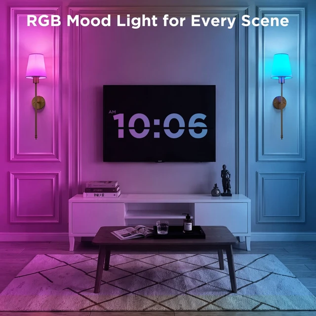 Alt view image 3 of 7 - Brightown Battery Operated Wall Sconces Set of Two,Gold Sconces Wall Decor | RGBWW Rechargeable Wall Lights with Dimmable Magnetic Bulbs & Remote, Wireless Wall Lamp for Living Room Bedroom Hallway