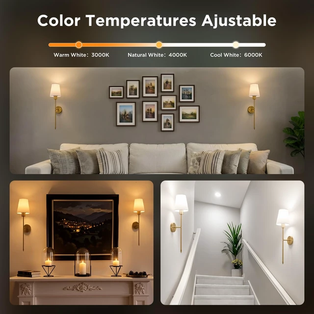 Alt view image 4 of 7 - Brightown Battery Operated Wall Sconces Set of Two,Gold Sconces Wall Decor | RGBWW Rechargeable Wall Lights with Dimmable Magnetic Bulbs & Remote, Wireless Wall Lamp for Living Room Bedroom Hallway