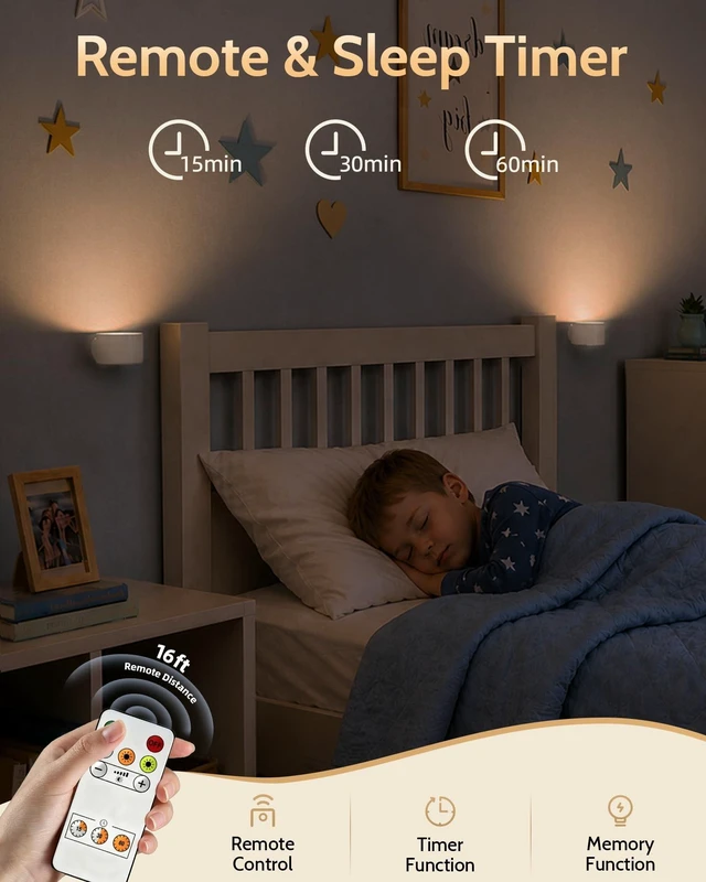 Alt view image 3 of 7 - Rechargeable Wall Sconces with Remote, Magnetic Wall Lights, White | 3 Color Temperatures, Remote & Touch, Dimming, 360° Rotation for Living Room, Bedroom & Reading, 3 Pack