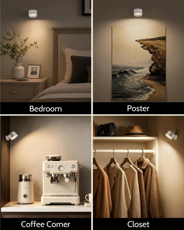 Alt view image 7 of 7 - Rechargeable Wall Sconces with Remote, Magnetic Wall Lights, White | 3 Color Temperatures, Remote & Touch, Dimming, 360° Rotation for Living Room, Bedroom & Reading, 3 Pack