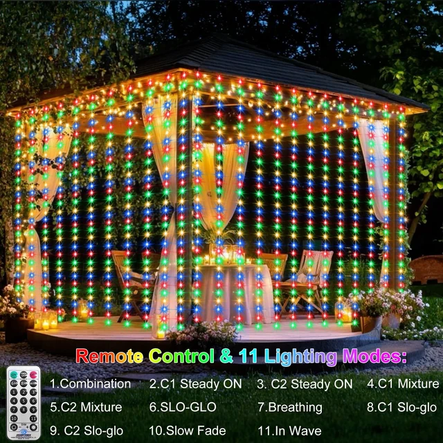 Alt view image 4 of 7 - 600 LED Curtain Lights 20Ftx10Ft Dual Color Changing Lights with Remote | Timer Curtain Lights Connectable Plug in Christmas Lights for Bedroom Backdrop Wedding Party Decor, Warm White & Multicolor