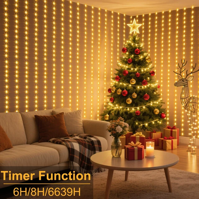 Alt view image 3 of 7 - 600 LED Curtain Lights 20Ftx10Ft Dual Color Changing Lights with Remote | Timer Curtain Lights Connectable Plug in Christmas Lights for Bedroom Backdrop Wedding Party Decor, Warm White & Multicolor