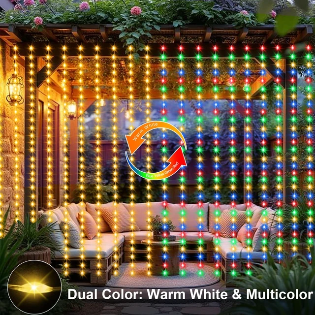 Alt view image 2 of 7 - 600 LED Curtain Lights 20Ftx10Ft Dual Color Changing Lights with Remote | Timer Curtain Lights Connectable Plug in Christmas Lights for Bedroom Backdrop Wedding Party Decor, Warm White & Multicolor