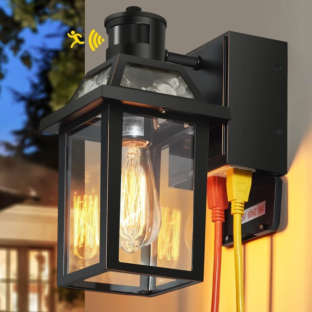 Main image of Yisuro Porch Lights with GFCI Outlet, Dusk to Dawn Outdoor Lights with Outlet, 3 Lighting Modes Exterior Light Fixture Waterproof, Outside Lights for House Front Door Patio Garage