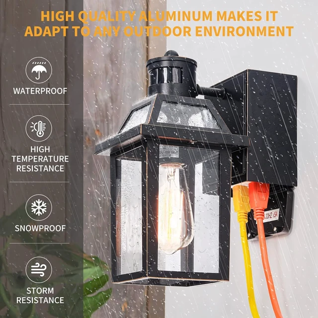 Alt view image 5 of 7 - Yisuro Porch Lights with GFCI Outlet, Dusk to Dawn Outdoor Lights with Outlet, 3 Lighting Modes Exterior Light Fixture Waterproof, Outside Lights for House Front Door Patio Garage