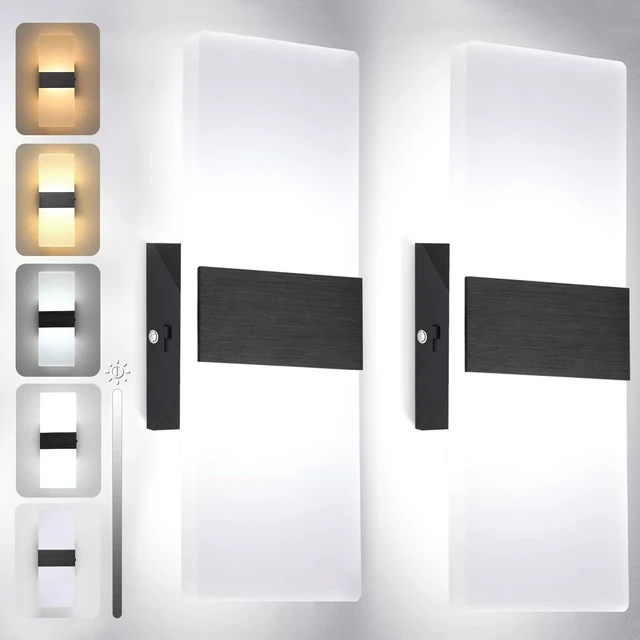 Main image of TRLIFE Dimmable LED Wall Sconces, 4 Color Temperature Modern Wall Sconce 12W Dimmable Wall Lights Set of 2 Wall Mounted Light for Bedroom Bedside Hallway Living Room Stairway(2 Pack, Black)