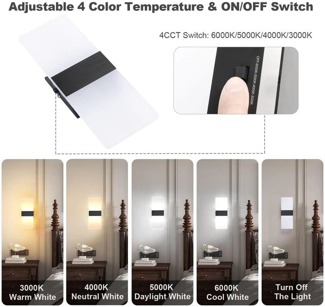 Alt view image 3 of 7 - TRLIFE Dimmable LED Wall Sconces, 4 Color Temperature Modern Wall Sconce 12W Dimmable Wall Lights Set of 2 Wall Mounted Light for Bedroom Bedside Hallway Living Room Stairway(2 Pack, Black)