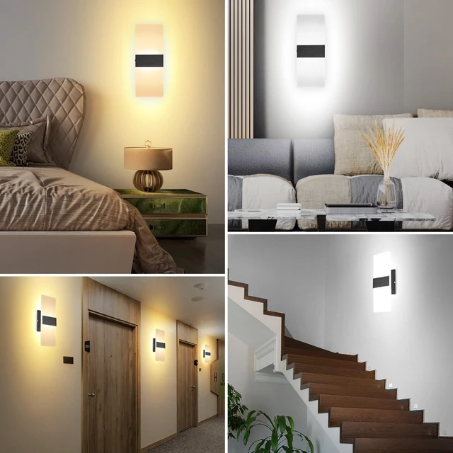 Alt view image 7 of 7 - TRLIFE Dimmable LED Wall Sconces, 4 Color Temperature Modern Wall Sconce 12W Dimmable Wall Lights Set of 2 Wall Mounted Light for Bedroom Bedside Hallway Living Room Stairway(2 Pack, Black)