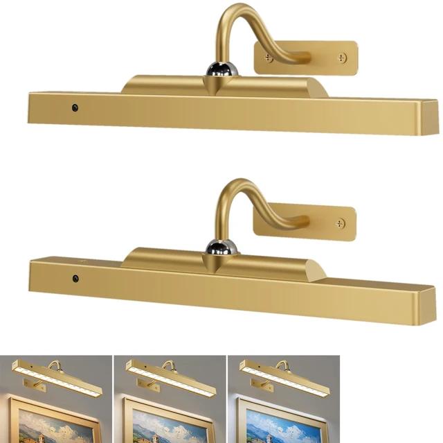 Main image of Craftersmark Wireless Picture Lights 12'', 2 Pack 4400mAh Battery Poerered Cordless Wall Lights, 350LM Dimmable Remote Timer for Painting Artwork Living Room (Antique Gold)