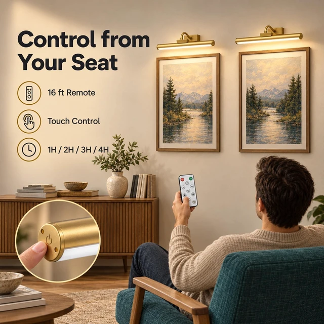 Alt view image 3 of 7 - 13" Wireless Picture Lights for Wall, Rechargeable Art Light, 2Pack Gold | Aluminum Photo Frame Light, Remote & Touch Control, 5000mAh Battery, 3 Color Temp, Dimmable, Magnetic Gallery Painting Light