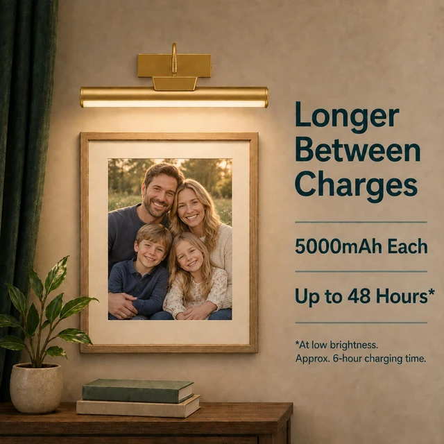 Alt view image 6 of 7 - 13" Wireless Picture Lights for Wall, Rechargeable Art Light, 2Pack Gold | Aluminum Photo Frame Light, Remote & Touch Control, 5000mAh Battery, 3 Color Temp, Dimmable, Magnetic Gallery Painting Light