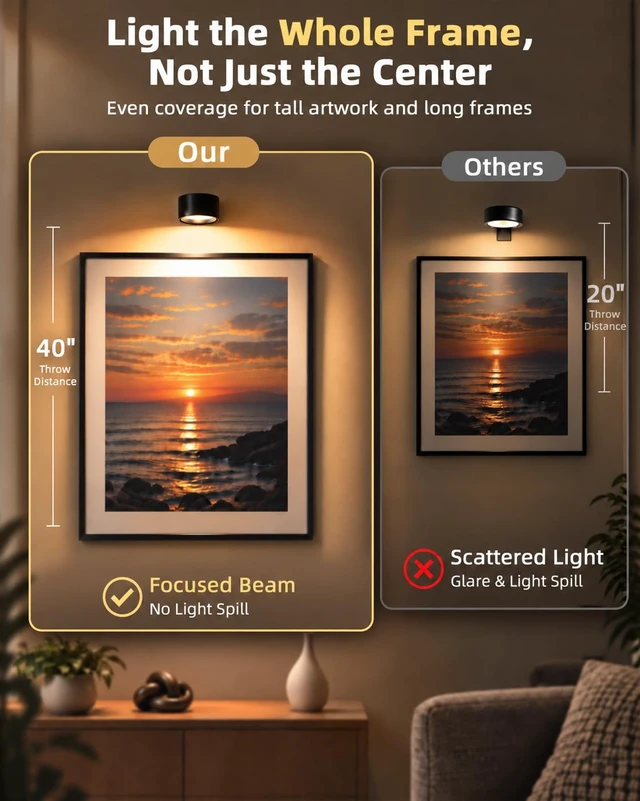 Alt view image 2 of 7 - Picture Lights for Wall, 3 Pack Rechargeable Magnetic with Remote (Black) | 2000mAh Battery, 360° Rotating, 3 Color Temps & 80 RGB Colors, Dimming & Timer, Poster Lights for Paintings, Photos & Frames