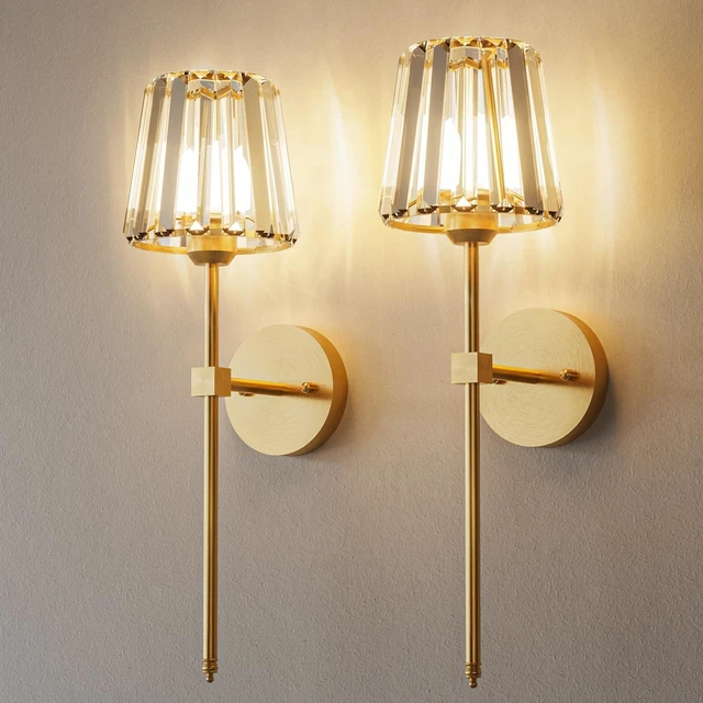 Main image of Crystal Battery Operated Wall Sconces Set of 2, Gold Sconces Wall Decor | K9 Crystal Clear, Rechargeable, Wireless, 12 RGB and 3CCT Dimmable Magnetic Bulbs, Remote Control, Memory Timer