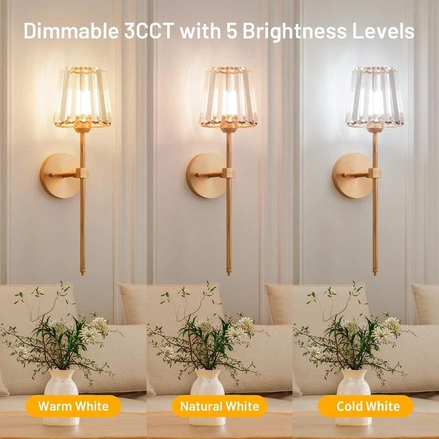 Alt view image 6 of 7 - Crystal Battery Operated Wall Sconces Set of 2, Gold Sconces Wall Decor | K9 Crystal Clear, Rechargeable, Wireless, 12 RGB and 3CCT Dimmable Magnetic Bulbs, Remote Control, Memory Timer