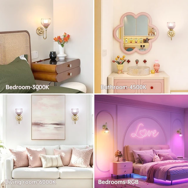 Alt view image 5 of 7 - Set of 2 Vintage Battery Operated Wall Sconce, Rechargeable Wall Lamp with 5000mAh Battery & Remote Control, Dimmable Wall Lights with tulip shade for Bedroom Bathroom Living Room, (Tulip Pink Up)