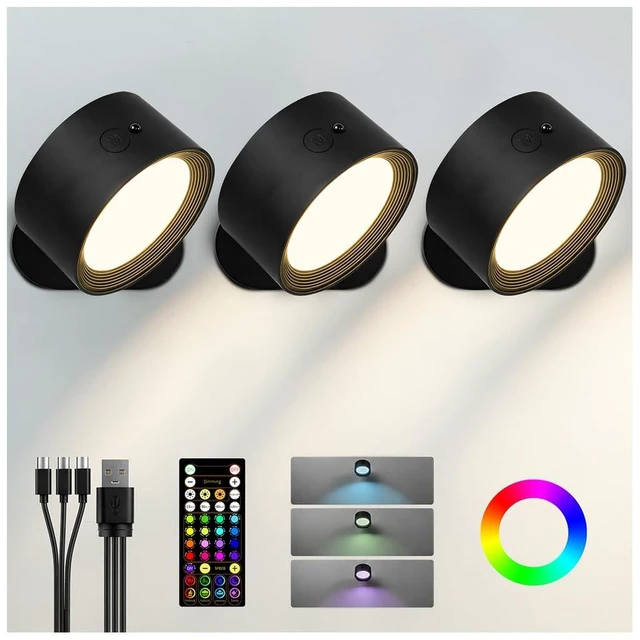 Main image of AMETHEUS RGB Wall Sconces, Rechargeable Magnetic Lights with Remote, 3 Pack | 80 RGB Colors, 3 Color Temperatures & 360° Rotation to Set the Mood for Gaming, Movie Nights & Parties