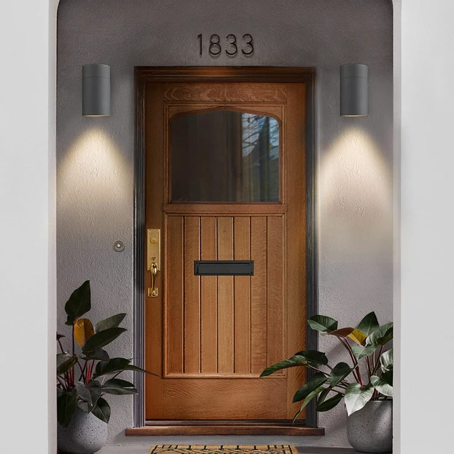 Alt view image 7 of 7 - Ken & Ricky Modern Outdoor Wall Sconce Lights,Cylinder,Black,2 Pack | No Glare Aluminum Exterior Lighting Fixtures,Downward Outside Wall Light,E26,For House Front Porch Garage Patio Entryway