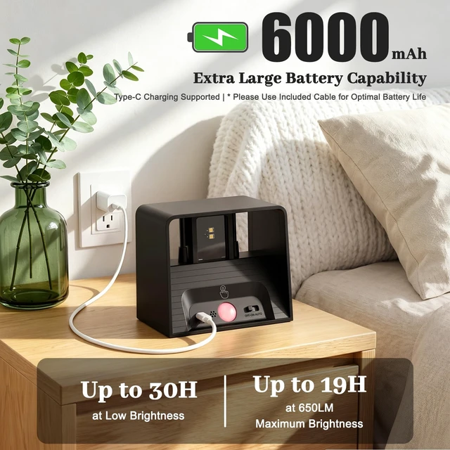 Alt view image 5 of 7 - Rechargeable Motion Sensor Wall Lights, Black Battery Operated Wall Sconces | Touch&Remote Control, 3Colors & Dimmable, Magnetic, Large 6000mAh, 2 Pack Wireless Wall Lamp for Bedroom Living Room