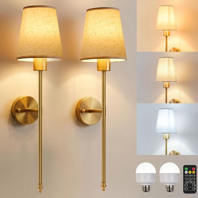 Main image of Konvixon Battery Operated Wall Sconces Set of Two, 3CCT with Remote, Gold | Wireless Rechargeable Wall Lights with 5200mAh Dimmable Magnetic LED Bulbs, Wall Lamp for Living RoomBedroomHallway Decor
