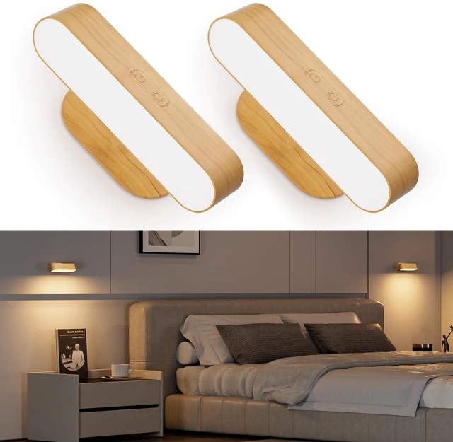Main image of Hensam Battery Operated Wall Sconces Set of 2, Rechargeable & Cordless | 5 Color Temps & Dimmable Touch Control, 360°Rotating Magnetic, Peel and Stick Lighting for Bedroom Bedside Reading