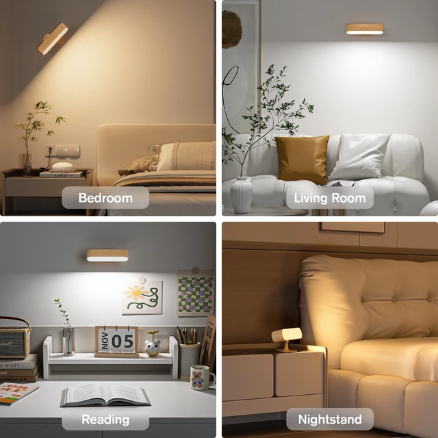 Alt view image 7 of 7 - Hensam Battery Operated Wall Sconces Set of 2, Rechargeable & Cordless | 5 Color Temps & Dimmable Touch Control, 360°Rotating Magnetic, Peel and Stick Lighting for Bedroom Bedside Reading