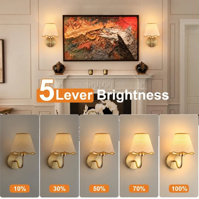 Alt view image 4 of 7 - ADISUN Battery Operated Wall Sconce Set of 2, Gold Wall Lamps Rechargeable Bulbs for Living Room, Rattan Shade Wireless Wall Lights for Bedroom Living Room Hallway Kitchen(2 Bulbs Included)