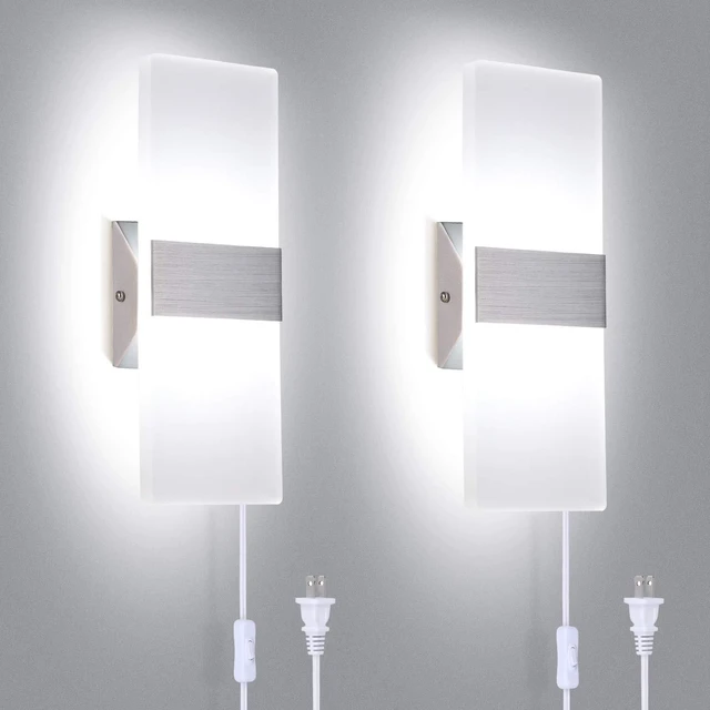 Main image of TRLIFE Modern Wall Sconces Set of 2, Wall Sconce Plug in 12W LED 6000K Cool White Acrylic Wall Mounted Light Wall Lights with 6FT Plug in Cord for Bedroom Bedside Stairway(2 Pack, Silver)