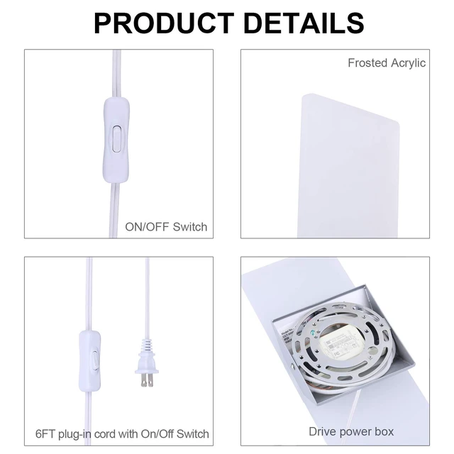 Alt view image 5 of 7 - TRLIFE Modern Wall Sconces Set of 2, Wall Sconce Plug in 12W LED 6000K Cool White Acrylic Wall Mounted Light Wall Lights with 6FT Plug in Cord for Bedroom Bedside Stairway(2 Pack, Silver)
