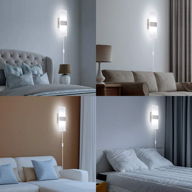 Alt view image 7 of 7 - TRLIFE Modern Wall Sconces Set of 2, Wall Sconce Plug in 12W LED 6000K Cool White Acrylic Wall Mounted Light Wall Lights with 6FT Plug in Cord for Bedroom Bedside Stairway(2 Pack, Silver)