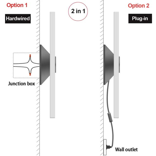Alt view image 6 of 7 - TRLIFE Modern Wall Sconces Set of 2, Wall Sconce Plug in 12W LED 6000K Cool White Acrylic Wall Mounted Light Wall Lights with 6FT Plug in Cord for Bedroom Bedside Stairway(2 Pack, Silver)
