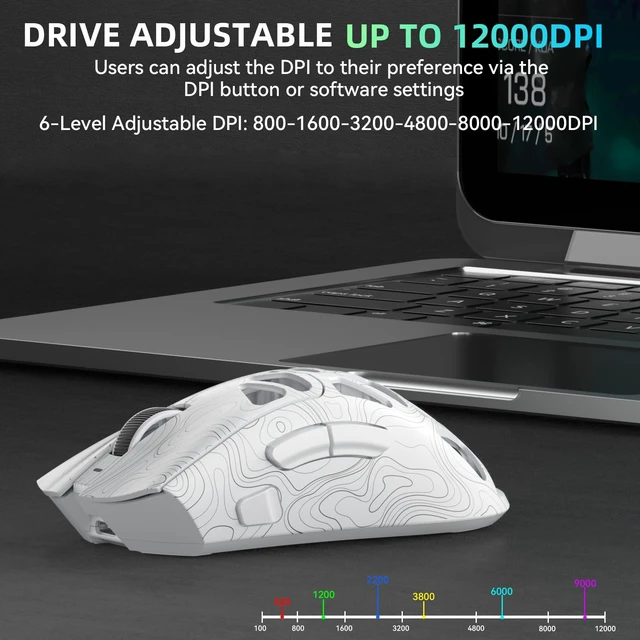 Alt view image 4 of 7 - Aula SC620 Wireless Gaming Mouse, Tri-Mode 2.4GHz/USB-C/BT5.3 Computer Mouse with 12000 DPI, Programmable Macro Gamer Mouse with Rapid Fire Key, RGB Light Gaming Mice for PC/Laptop/Mac (Line White)