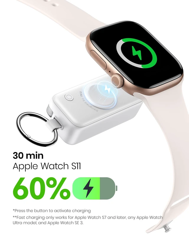 Alt view image 6 of 7 - INIU SnapGo Portable Charger, 5000mAh Mini Power Bank for Apple Watch | 20W Fast Charging, Travel Keychain, Built-in USB-C Cable, Flight-Safe, Battery Pack for Apple Watch, iPhone 18 17 etc, White