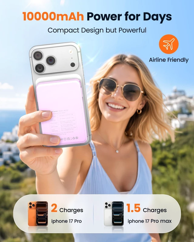 Alt view image 3 of 7 - Magnetic Portable Charger 10000mAh for Magsafe Power Bank Built in Cables | 22.5W Fast Charging Battery Pack Wireless Battery Bank Travel Essential for iPhone 18/17/16/15/14/13/12 etc