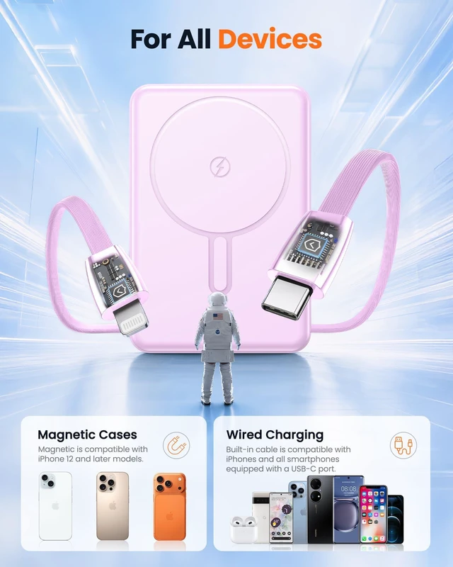 Alt view image 6 of 7 - Magnetic Portable Charger 10000mAh for Magsafe Power Bank Built in Cables | 22.5W Fast Charging Battery Pack Wireless Battery Bank Travel Essential for iPhone 18/17/16/15/14/13/12 etc