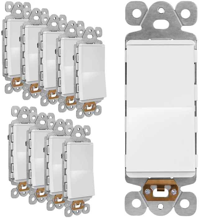 Main image of Frameless Paddle Wall Light Switch, 15A -277VAC, Matte White, 10-Pack | UL Listed, On/Off Rocker Switch, Single Pole, 3 Wire, Tough And Heat Resistant, Easy Installation, Modern And Sophisticated