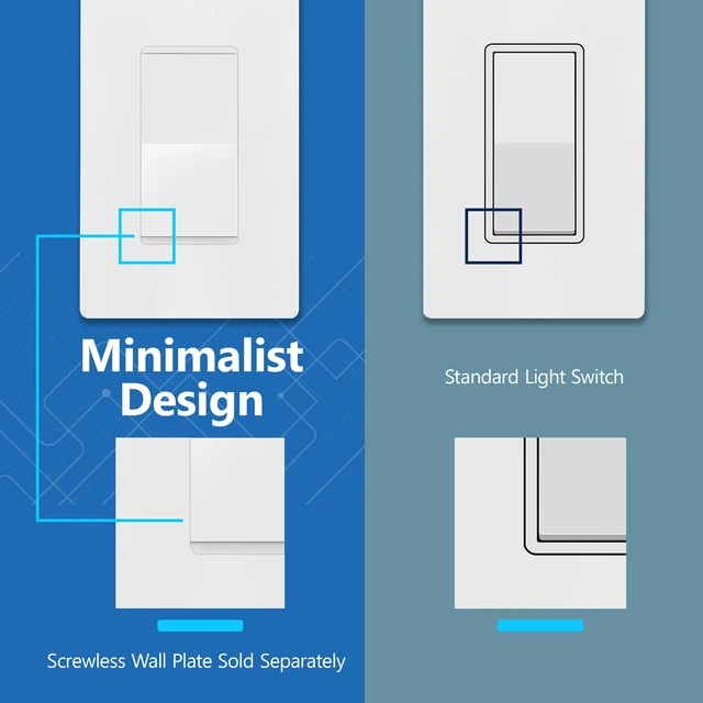 Alt view image 4 of 7 - Frameless Paddle Wall Light Switch, 15A -277VAC, Matte White, 10-Pack | UL Listed, On/Off Rocker Switch, Single Pole, 3 Wire, Tough And Heat Resistant, Easy Installation, Modern And Sophisticated