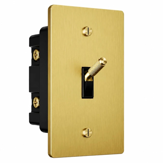 Main image of Lucky Leaf Lighting - Gold Toggle Light Switch, Solid Brass, 1-Gang Metal | UL Listed for dependable safety with precision craftsmanship and durability