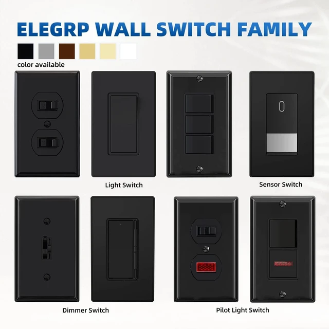 Alt view image 4 of 7 - ELEGRP Matte Black 3 Way Decorative Light Switch with Plate, 15Amp, 120-277 Volt, AC Rocker Paddle Wall Switch Replacement, Self-Grounding, Residential Grade, w/Wall Plate, UL Listed (5 Pack)