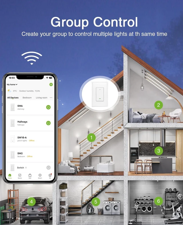 Alt view image 5 of 6 - GHome Smart Switch, 3 Way Wi-Fi Light Switch Compatible with Alexa and Google Home, 2.4GHz Schedule Timer, Neutral Wire Required, 3-Way Installation, FCC Listed (4-Pack), White
