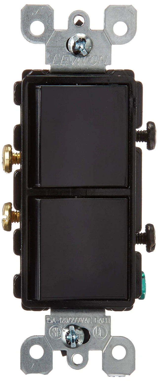 Alt view image 2 of 5 - Leviton 15 Amp, 120/277 Volt, Decora Single-Pole, AC Combination Switch, Commercial Grade, Grounding, 5634-E, Black