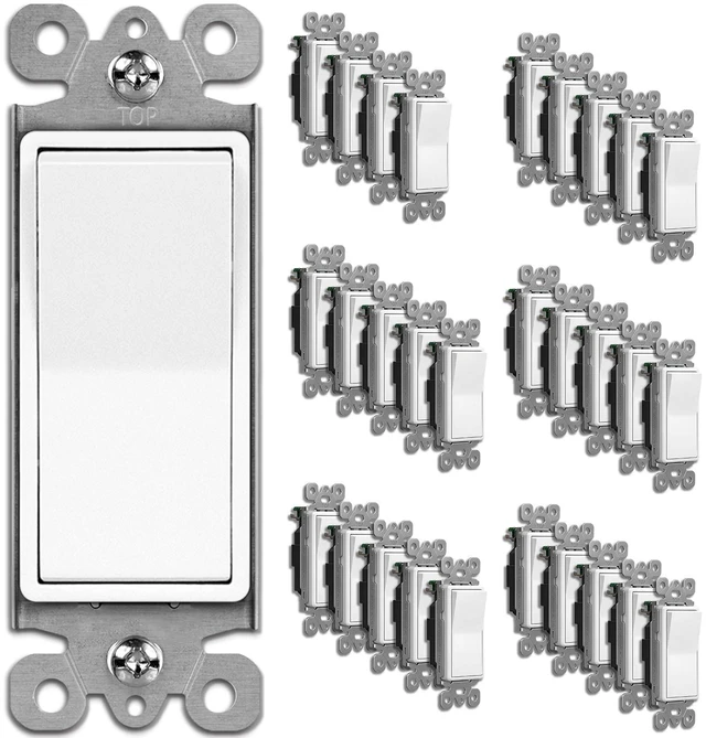 Main image of BESTTEN 30 Pack Single-Pole Decorator Wall Light Switch, 15A 120/277V | UL Listed, Paddle Wall Switch, On/Off Rocker Interrupter, Residential and Commercial Grade, White