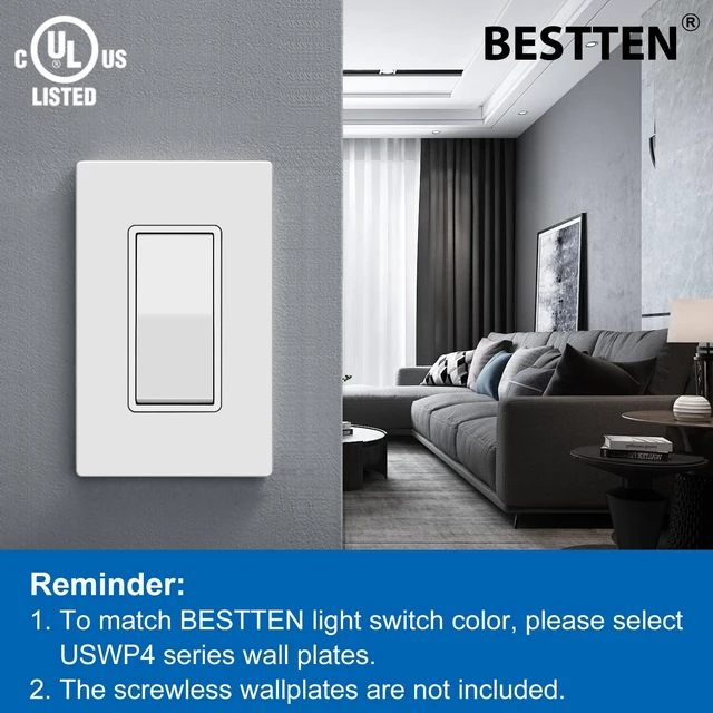 Alt view image 3 of 7 - BESTTEN 30 Pack Single-Pole Decorator Wall Light Switch, 15A 120/277V | UL Listed, Paddle Wall Switch, On/Off Rocker Interrupter, Residential and Commercial Grade, White