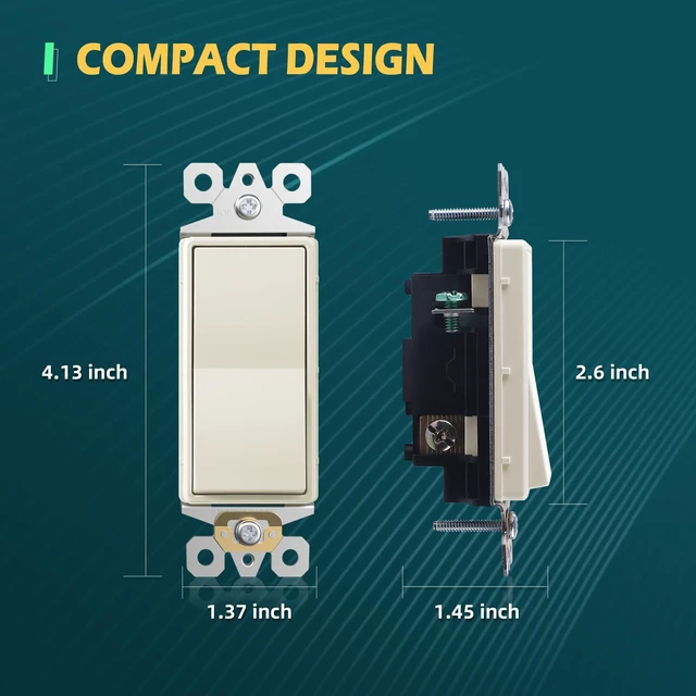 Alt view image 5 of 7 - TOPELER Decorator Paddle Light Switch, 3-Way Wall Rocker Switch, 15A 120V/277V, Self-grounding, Residential Grade Electrical Replacement Switches, Light Almond, 10 Pack