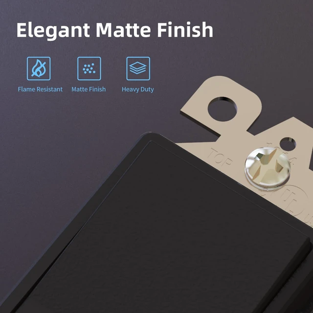 Alt view image 2 of 6 - ELEGRP Matte Black Single Pole Decorator Light Switch, 15Amp, 120-277V, Decorative Paddle Rocker Switch Replacement, On/Off Wall Switch, Self-Grounding, Residential/Commercial Grade, UL/CUL (10 Pack)