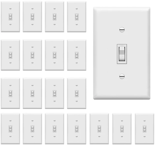 Main image of ENERLITES 20 Pack Toggle Light Switch with Wall Plate, Single Pole, White | 15 Amp, 120V/277VAC, self-grounding, quiet/smooth toggle action, narrow slim body, UL Listed, easy to install, versatile use