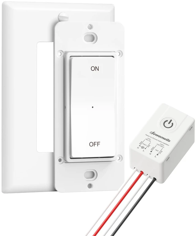 Main image of DEWENWILS Wireless Light Switch and Receiver Kit Remote Control Wall Switch | 1 Transmitter+1 Receiver, No in-Wall Wiring Required, 100FT RF Range,15A, Programmable for Ceiling Lights, Fans, Lamps