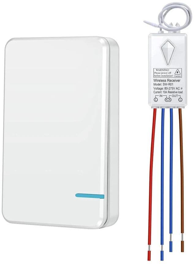 Main image of Thinkbee Wireless Light Switch Kit, Remote Control, No Wiring, 1000W LED | 656ft Indoor RF Range, Pair Up to 8 Switches per Receiver, IP66 Waterproof, Wall Mount for Garage, Basement, RV & Outdoor Use